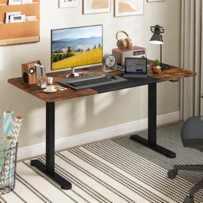 Hivvago 55 Inch Electric Height Adjustable Office Desk With Cable Management Hole-brown