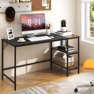 Hivvago 55 Inch Modern Industrial Style Study Writing Desk With 2 Storage Shelves-black