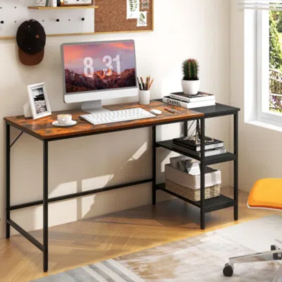 Hivvago 55 Inch Modern Industrial Style Study Writing Desk With 2 Storage Shelves-brown