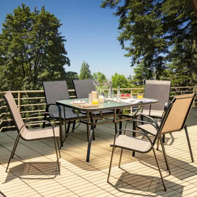 Hivvago 55 X 35 Inch Patio Dining Rectangle Tempered Glass Table With Umbrella Hole In Gray