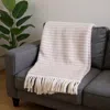 Hivvago 55" X 70" Chestnut Cotton Blend Woven Plush Throw Blanket With Fringe In Neutral