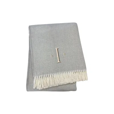 Hivvago 55" X 70" Gray And White Herringbone Cotton Blend I Throw Blanket With Tassels And Embroidery