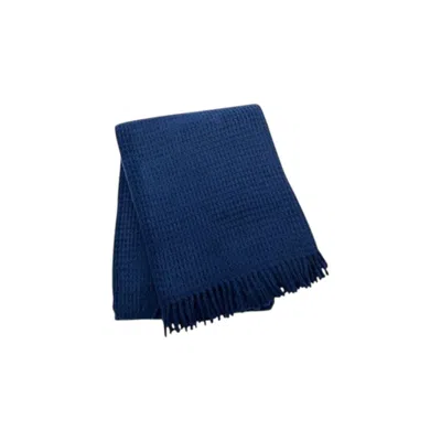Hivvago 55" X 70" Navy Blue Cotton Blend Waffle Weave Throw Blanket With Fringe