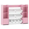 Hivvago 56 Inch Large Toy Storage Organizer With 8 Removable Bins And Bookshelf In Pink