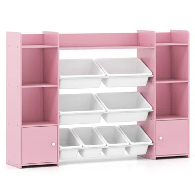 Hivvago 56 Inch Large Toy Storage Organizer With 8 Removable Bins And Bookshelf In Pink