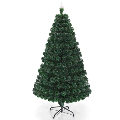 Hivvago 5/6/7 Feet Multicolor Artificial Christmas Tree With Led Light And Metal Stand-7 Feet In Green