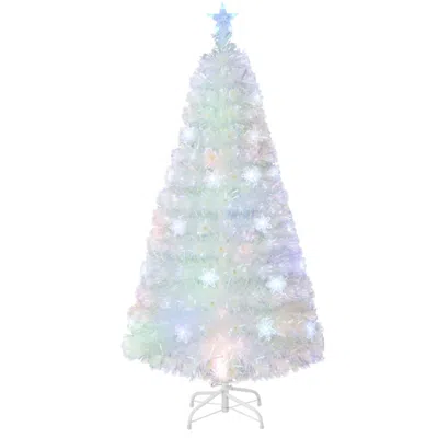 Hivvago 5/6/7 Feet Pre-lit White Artificial Christmas Tree With Iridescent Leaves-5 Feet In Yellow