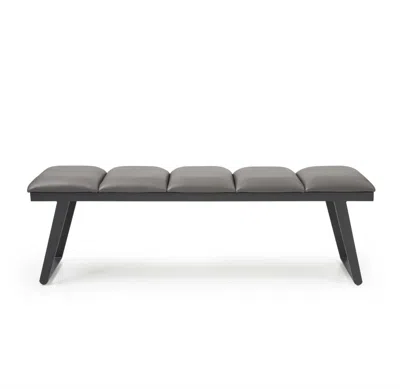 HIVVAGO 57" GRAY UPHOLSTERED FAUX LEATHER BENCH
