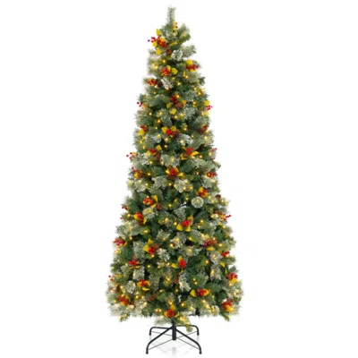 Hivvago 5/7.5/9 Ft Pre-lit Artificial Christmas Tree With 453/1096/1416 Pvc And Pine Needles-l In Green