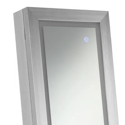 Hivvago 58 Inch Full Body Floor Cheval Mirror, Jewelry Storage, Led, Silver In Gray
