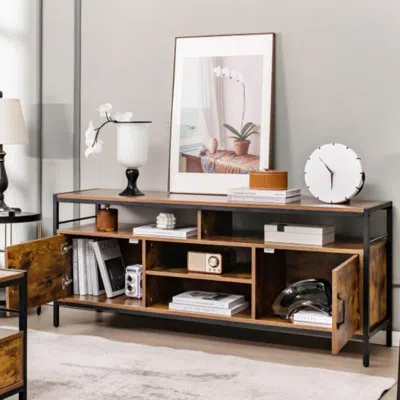 Hivvago 58 Inch Industrial Tv Stand With Cabinets And Adjustable Shelf For Tvs Up To 65 Inch-rustic Brwon