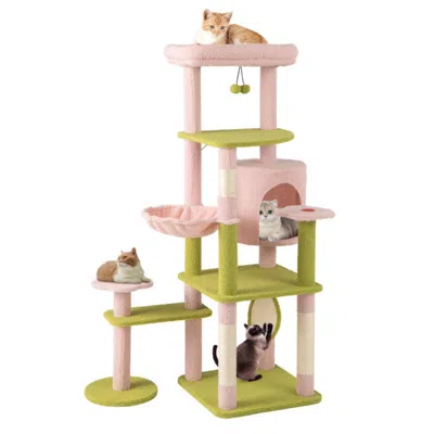 Hivvago 58 Inch Tall Multi-level Cat Tree Aesthetic Floral Kitten Tower In Gray