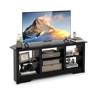 Hivvago 58 Inch Tv Stand With 6 Open Storage Shelves For Tvs Up To 65 Inches-black