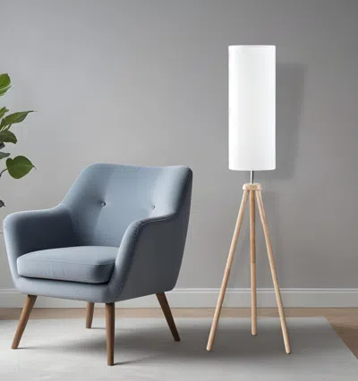 Hivvago 58" Natural Wood Look Tripod Floor Lamp With White Shade In Neutral