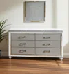 Hivvago 58" White And Silver Faux Crystal Bling Wood Six Drawer Double Dresser In White