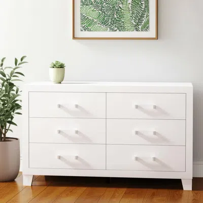 Hivvago 58" White Wood Six Drawer Double Dresser
