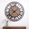 Hivvago 59" Black And Brown Metal And Solid Wood Skeleton Circle Wall Clock In Brown