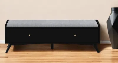 Hivvago 59" Gray And Black Fabric Upholstered Storage Bench With Drawers