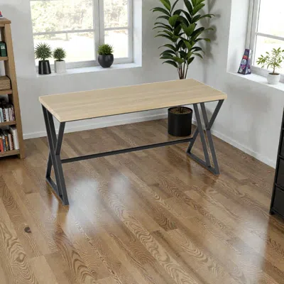 Hivvago 59" Home Office Desk Designed With Strong Steel Frame And Added Cross Stabilizer In Black