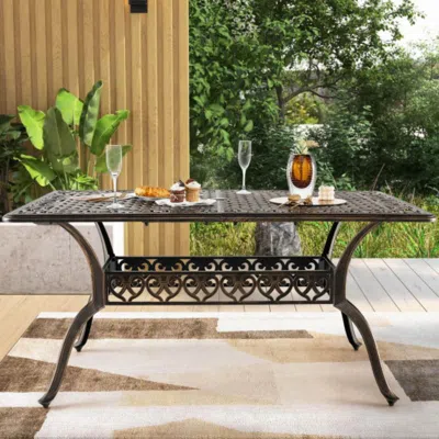 Hivvago 59 Inch Aluminum Patio Dining Table With Umbrella Hole Fot 6 Persons-bronze In Black