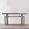 Hivvago 59 Inch Artisan Crafted Farmhouse Console Table With Geometric Interlocked Base, Rustic Light Brown In Brown