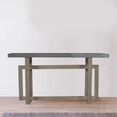 Hivvago 59 Inch Artisan Crafted Farmhouse Console Table With Geometric Interlocked Base, Rustic Light Brown