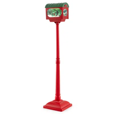 Hivvago 59 Inch Christmas Street Lamp With Sound-activated Snow Globe Lantern-red