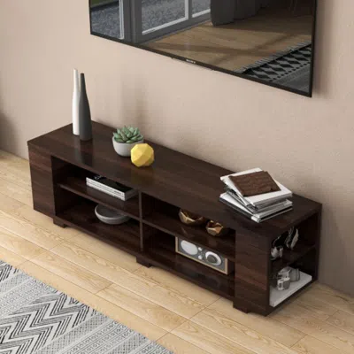 Hivvago 59 Inch Console Storage Entertainment Media Wood Tv Stand-walnut