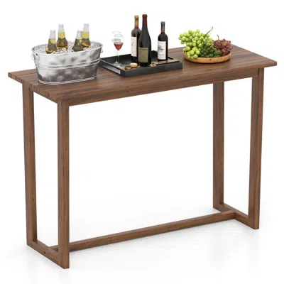 Hivvago 59 Inch Outdoor Bar Table With Slatted Top In Brown