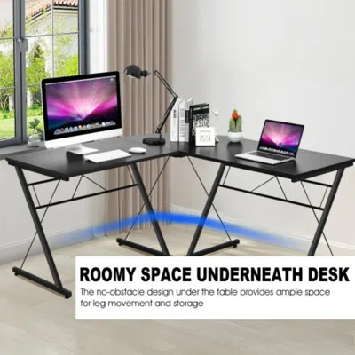 Hivvago 59 Inches L-shaped Corner Desk Computer Table For Home Office Study Workstation-black
