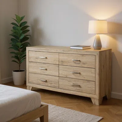 Hivvago 59" Natural Brown Manufactured Wood Six Drawer Double Dresser In Neutral
