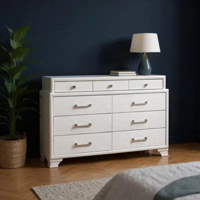 Hivvago 59" White Solid Wood Mirrored Nine Drawer