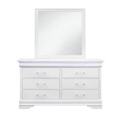 Hivvago 59" White Solid Wood Six Drawer Double Dresser With Led