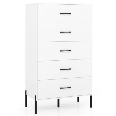 Hivvago 5-drawer Modern Tall Chest Of Drawers With Metal Legs In White