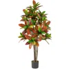 Hivvago 5ft Artificial Croton Plant Faux Tree W/ Gradient Leaves & Pot Home Office Decor In Multi