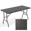 Hivvago 5ft Folding Picnic Table With Wood Grain Hdpe Tabletop And Non-slip Foot Pads-black