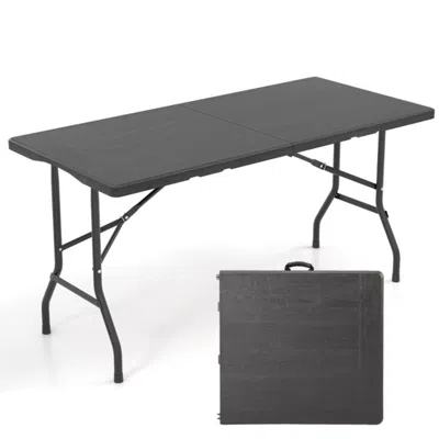 Hivvago 5ft Folding Picnic Table With Wood Grain Hdpe Tabletop And Non-slip Foot Pads-black In Gray
