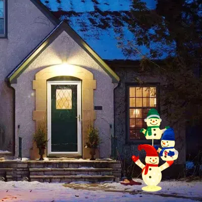 Hivvago 5ft Stacked Snowman Christmas Decor With 110 Led Lights - Illuminated Holiday Display In Multi