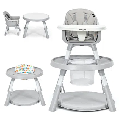 Hivvago 5-in-1 Baby Highchair With Height Adjustable And 2-tier Tray Storage Busket In Gray