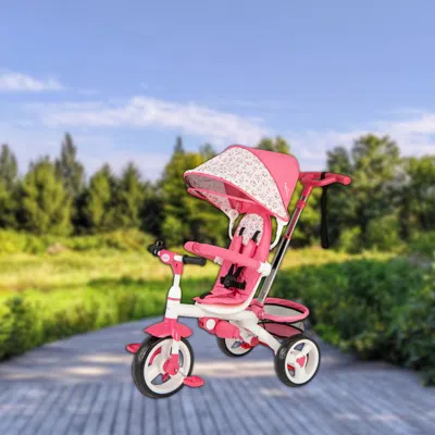 Hivvago 5-in-1 Convertible Baby Tricycle Stroller With Detachable Canopy In Pink
