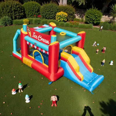 Hivvago 5-in-1 Ice Cream Adventure Inflatable For Kids With Slide And Ball Pit - 520w Blower