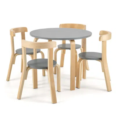 Hivvago 5-piece Kids Wooden Curved Back Activity Table And Chair Set With Toy Bricks-gray