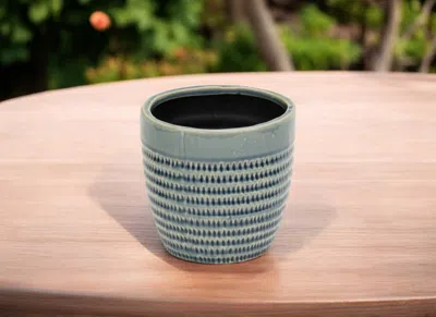 Hivvago 6" Aqua Striped Ceramic Indoor Outdoor Round Pot Planter In Green