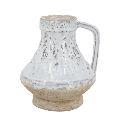 Hivvago 6" Beige And Ivory Round Terracotta Jug Vase With Does Not Apply In Metallic