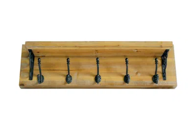 Hivvago 6" Black And Brown Metal And Solid Wood Five Hook Wall Mount Coat Rack In Multi