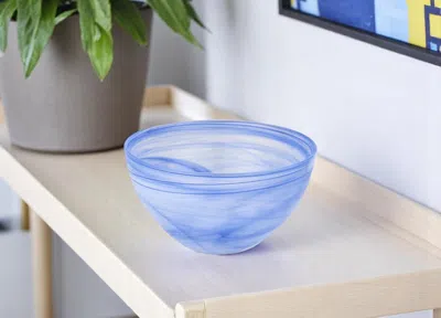 Hivvago 6" Blue And White Alabaster Glass Round Candy Or Nut Bowl