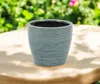 Hivvago 6" Blue Striped Ceramic Indoor Outdoor Round Pot Planter In Green