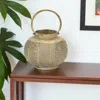 Hivvago 6" Bronze And Green Distressed Lattice Metal Tabletop Lantern Candle Holder In Gold