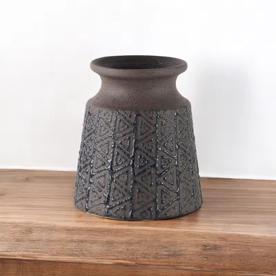 Hivvago 6" Brown Abstract Cylinder Ceramic Table Vase