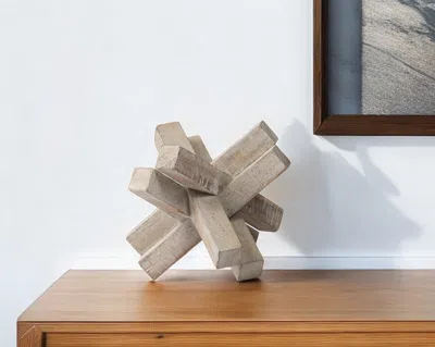 Hivvago 6" Brown Solid Wood Abstract Geometric Tabletop Sculpture In Neutral